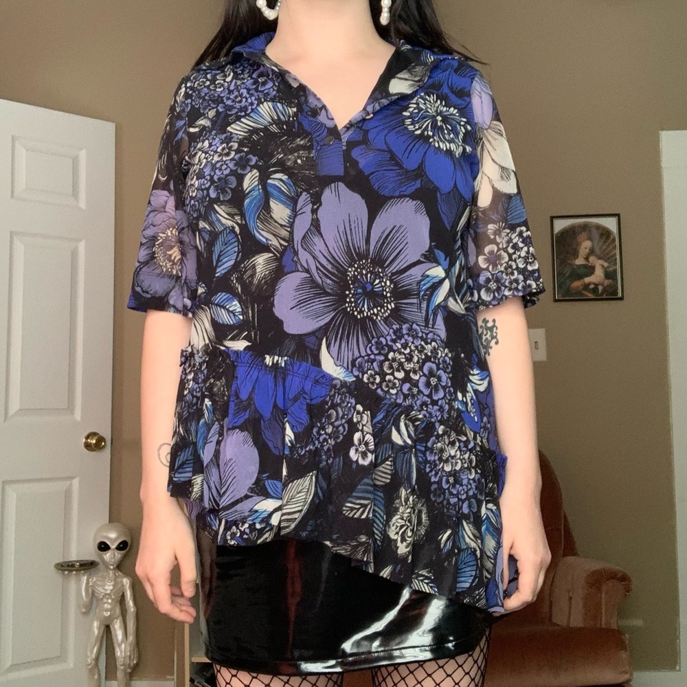 FUZZI Jean-Paul Gaultier Floral Mesh Blouse